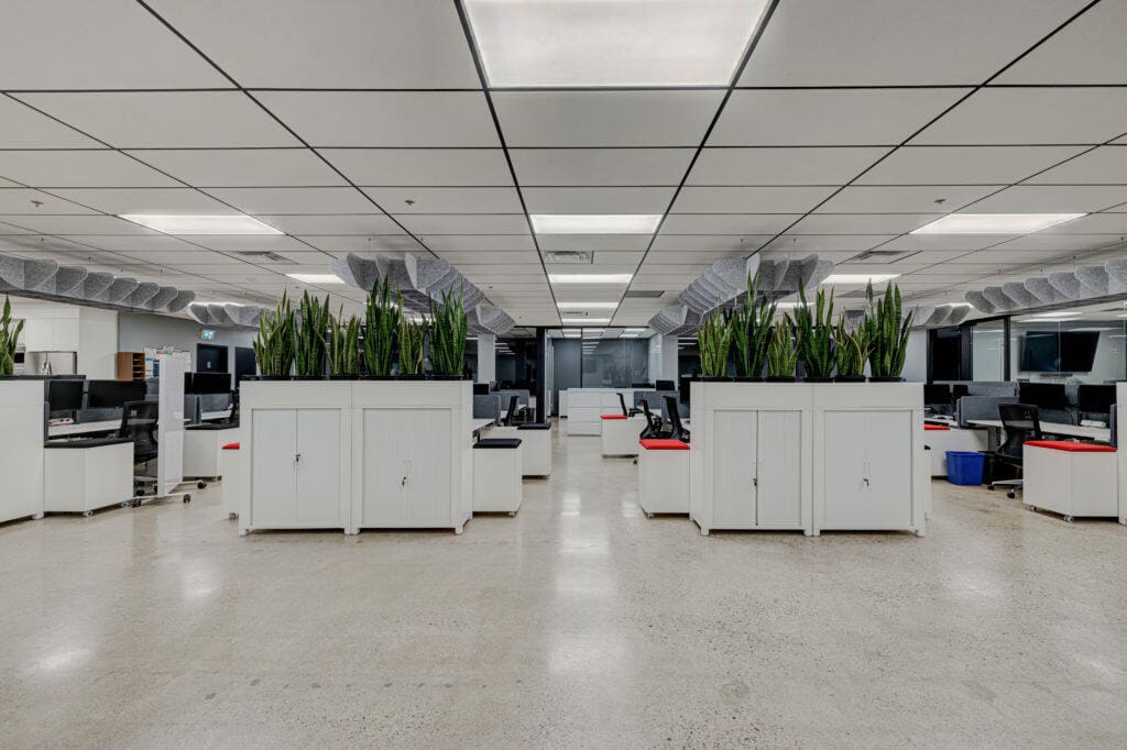 Office filing with artificial plants on top