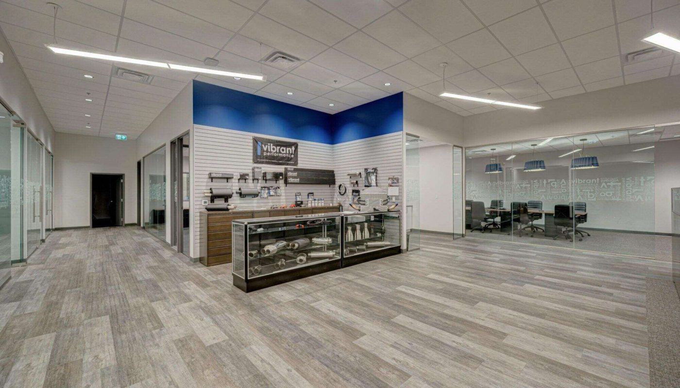 An image of a reception area with a blue and white wall